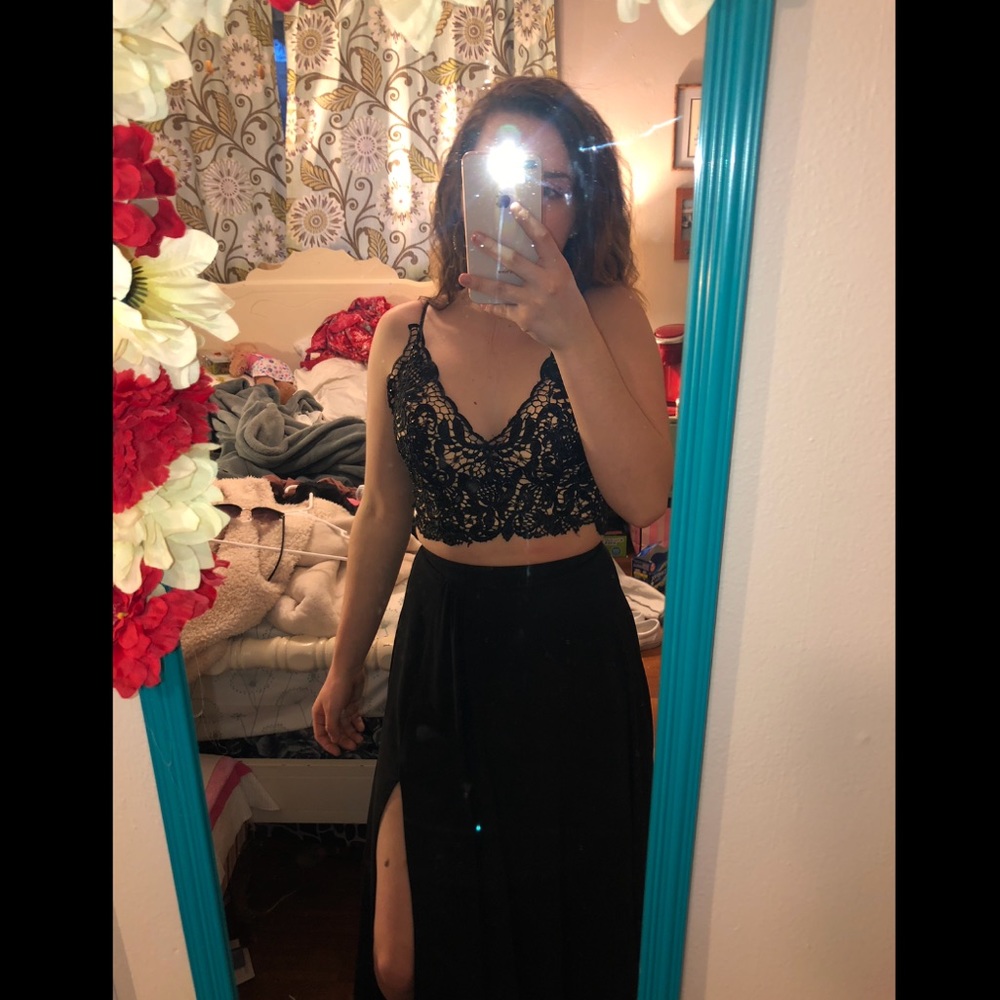 Black two piece Faviana prom dress
